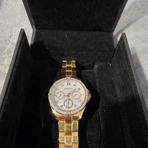 Bulova Gold and White Watch with Crystal Details